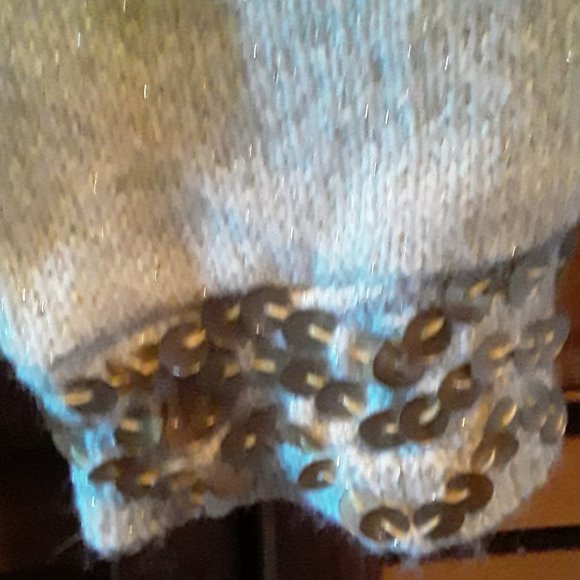 Venus SZ SM Cream Gold Sparkle Sequin Waist Cuffs Cashmere Wool Crop Sweater - Picture 6 of 6